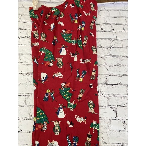 Old Navy Flannel Pajama Pant Sleep Lounge Red Holiday Pets Cotton 2XL 34" Inseam - Picture 3 of 16